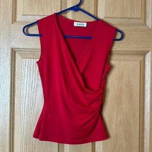 Red sleeveless wrap tank